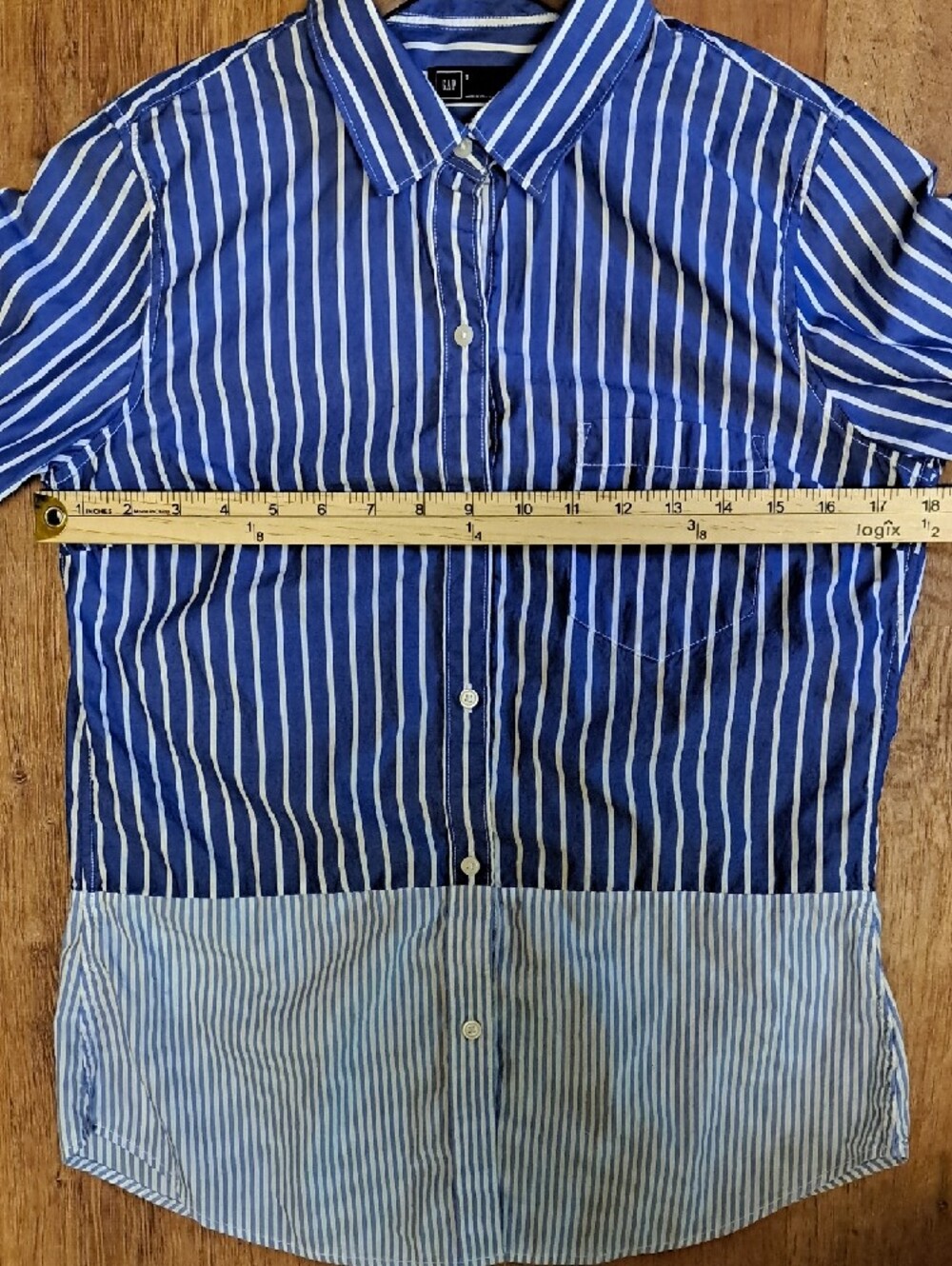 GAP Blue & White Vertical Stripe 100% Cotton Button-Down with Red Cuffs - Size S - Picture 8 of 9
